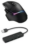 Logitech G502 X Plus Wireless Gaming Mouse (Black) Bundle with 4-Port USB 3.0 Hub (2 Items)