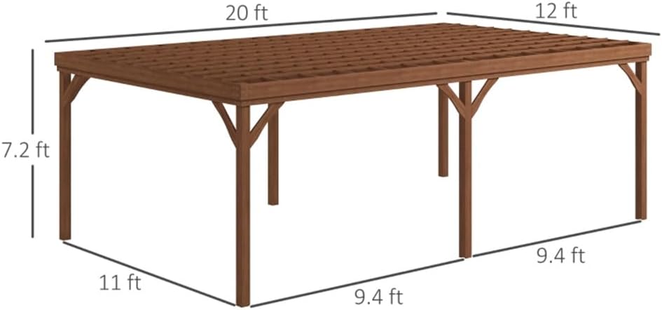 20 x 12 ft Wood Pergola Quality Solid Wood Gazebo Pavilion for Backyard Deck Patio Outdoor Large Pergola Grape Trellis Grill Gazebo, Strong Sturcture,Snow and Wind Supported (Brown)