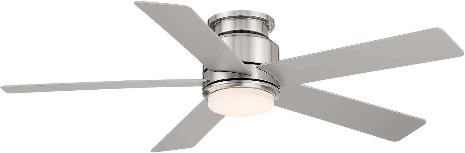 Casa Vieja 52' Grand Palm Modern Outdoor Hugger Ceiling Fan with Dimmable LED Light Remote Control Brushed Nickel White Opal Glass Damp Rated for Patio Exterior House Porch Gazebo Garage