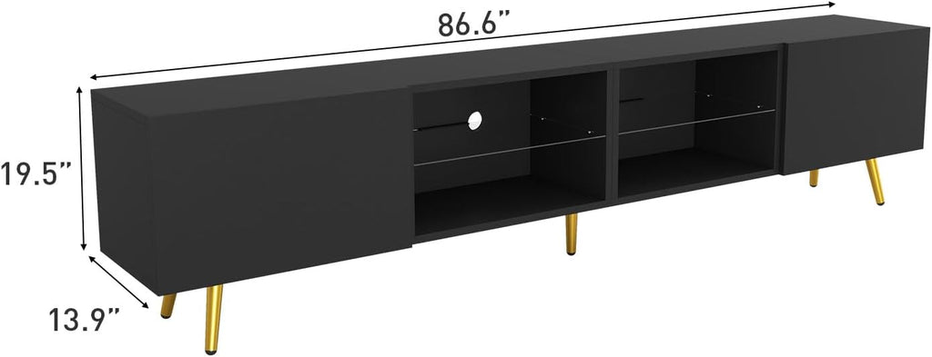 Bonzy Home 86' TV Stand, Modern Entertainment Center for 75' TV, Television Console Table with Storage Cabinets for Living Room, Black