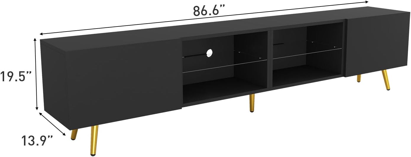 Bonzy Home 86' TV Stand, Modern Entertainment Center for 75' TV, Television Console Table with Storage Cabinets for Living Room, Black