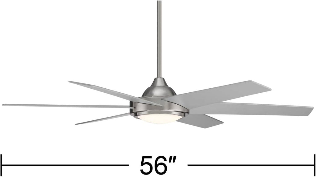 Casa Vieja 56' Estate Modern 6 Blade Indoor Outdoor Ceiling Fan with Light LED Remote Control Brushed Nickel White Diffuser Damp Rated for Patio Exterior House Porch Gazebo Garage