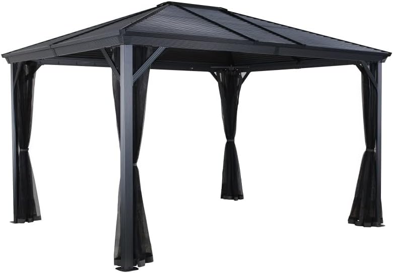 Sojag 10' x 12' Ventura Hardtop Gazebo Outdoor Weather-Resistant Aluminum Frame Sun Shelter Dark Grey
