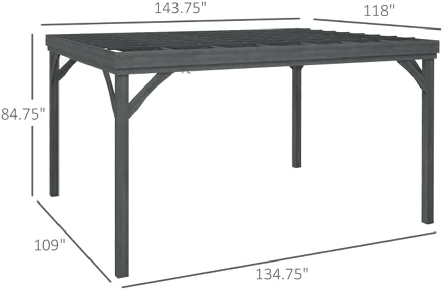 12 x 10 ft Wood Pergola Quality Solid Wood Gazebo Pavilion for Backyard Deck Patio Outdoor Pergola Grape Trellis Grill Gazebo, Strong Sturcture,Snow and Wind Supported(Grey)