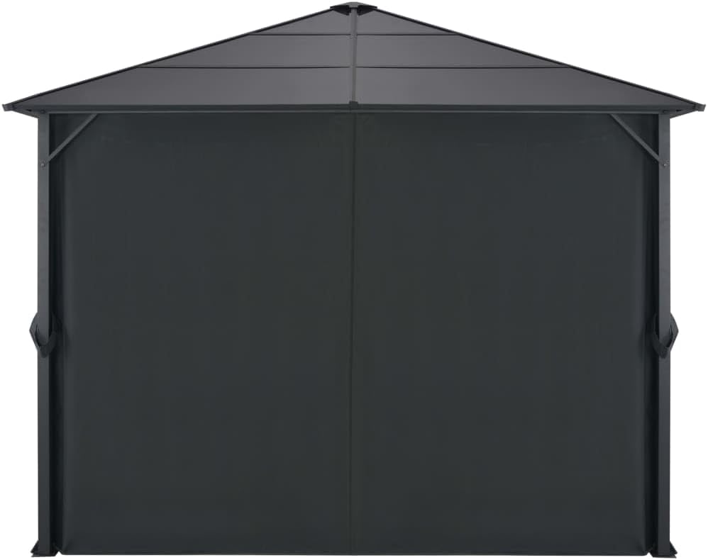 vidaXL Black Pavilion Gazebo with Curtains, Elegant Design, UV-Resistant Roof, Rust-Resistant Aluminum and Steel Frame, 4 Sidewalls, Easy to Assemble