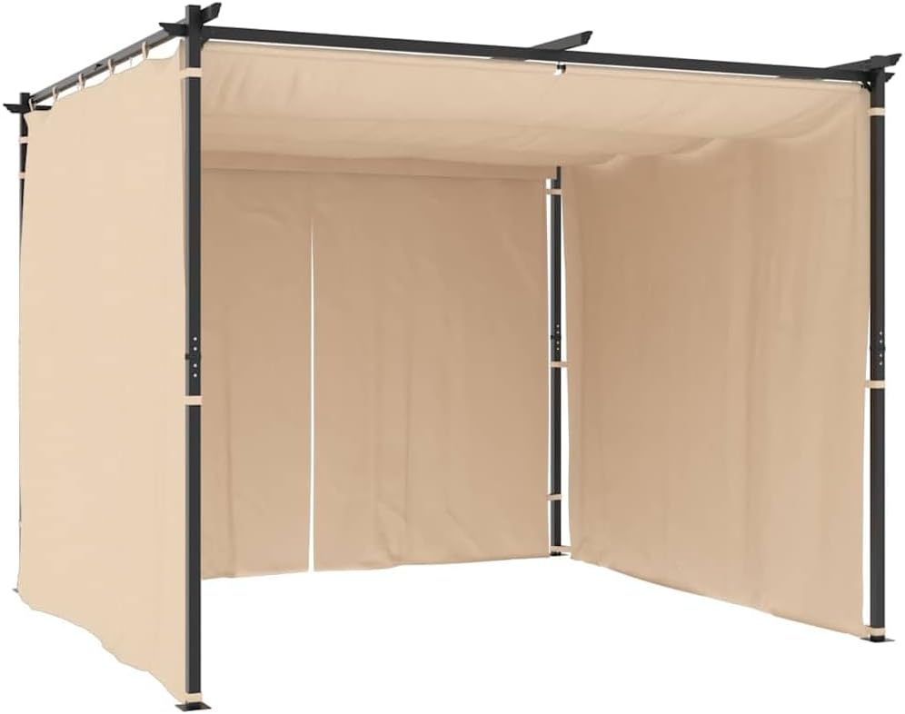 vidaXL Gazebo with Curtains - Cream Steel Outdoor Shelter, Water and UV Resistant, Ideal for Parties, Picnics and BBQs, Easy Assembly, Dimensions: 118.1' x 118.1' x 90.6'