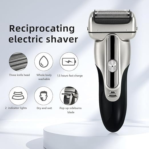 Electric Shavers for Bald Men, Reciprocating Electric Shaver 3 Blade Shaving System USB Rechargeable Shaving Machine for Men