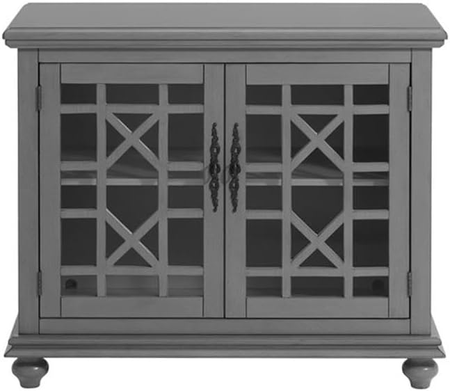 Martin Svensson Home Elegant Small Spaces Accent Cabinet with Glass Doors, Vintage Sideboard or Small TV Stand for Living Room or Entryway. Gray.