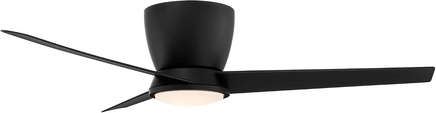 Casa Vieja 52' Auria Modern Outdoor 3 Blade Hugger Ceiling Fan with Dimmable LED Light Remote Control Matte Black Opal Glass Damp Rated for Patio Exterior House Home Porch Gazebo Garage