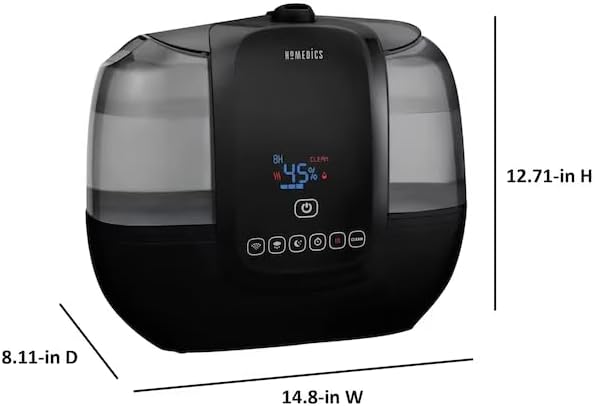 HOMEDICS Total Comfort Ultrasonic Humidifier with UV-C Technology Warm and Cool Mist, Top-Fill, 120-Hour, 2-Gallon (For Rooms Up To 587-sq ft) Black