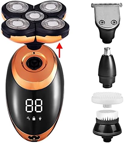 Head Shavers for Bald Men, Electric Shaver For Men Beard Hair Trimmer Electric Razor 5D Floating Five Blade Heads Electric Nose Hair Trimmer LCD Display (Color : Silver Package A)