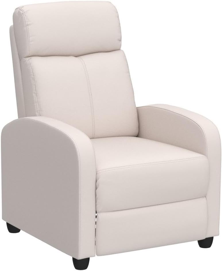 Yaheetech PU Leather Reclining Chair Single Sofa for Living Room Padded Seat with Pocket Spring for Small Space Living Room Bedroom Home Theater Beige