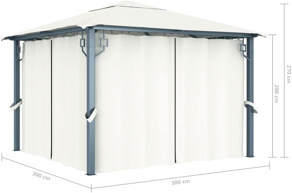 vidaXL Gazebo with Curtain - Aluminum Frame, Cream-Colored, Oxford Fabric Roof, Includes Side Curtains and Mesh Screens, Ideal for Outdoors, Dinners, BBQs, Gatherings
