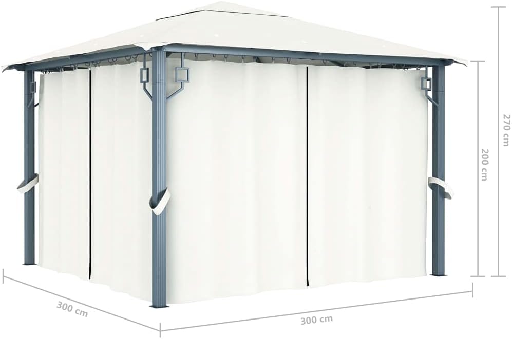 vidaXL Gazebo with Curtain - Aluminum Frame, Cream-Colored, Oxford Fabric Roof, Includes Side Curtains and Mesh Screens, Ideal for Outdoors, Dinners, BBQs, Gatherings