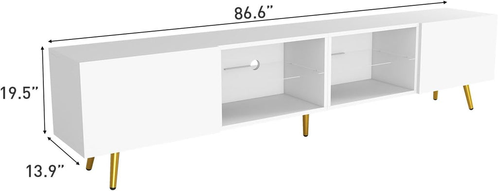 Bonzy Home 86' LED TV Stand, Modern Entertainment Center up to 75' 80' 85' TV, Television Console Table with Storage Cabinets for Living Room, White