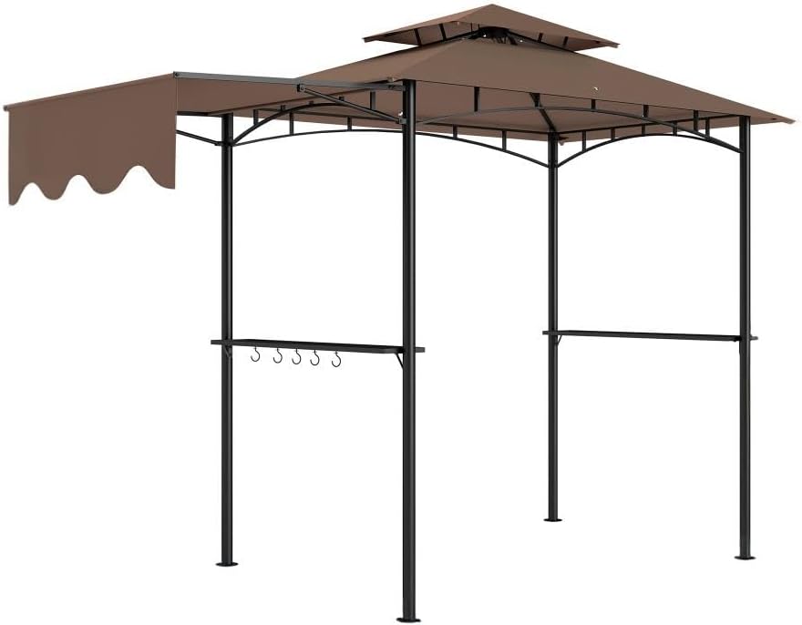 GOWE Ventilated Barbecue Gazebo Shelter,Outdoor Grill Gazebo,with Side Awning,Side Shelves and Hooks