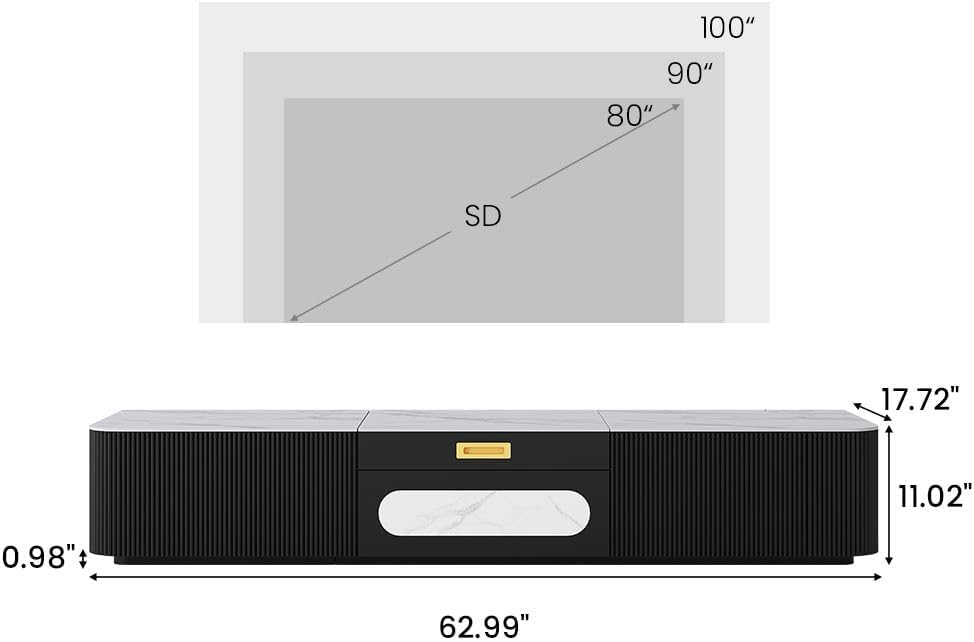 POVISON Modern TV Stand for Projector, Sintered Stone Entertainment Center with Storage for Living Room Bedroom, 55 inch TV Stand, Solid Wood TV Stand
