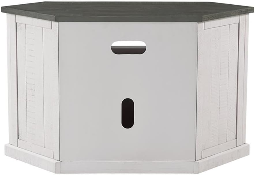 Martin Svensson Home Rustic Solid Wood Corner TV Stand - Entertainment Center White Stain with Grey Stain Top