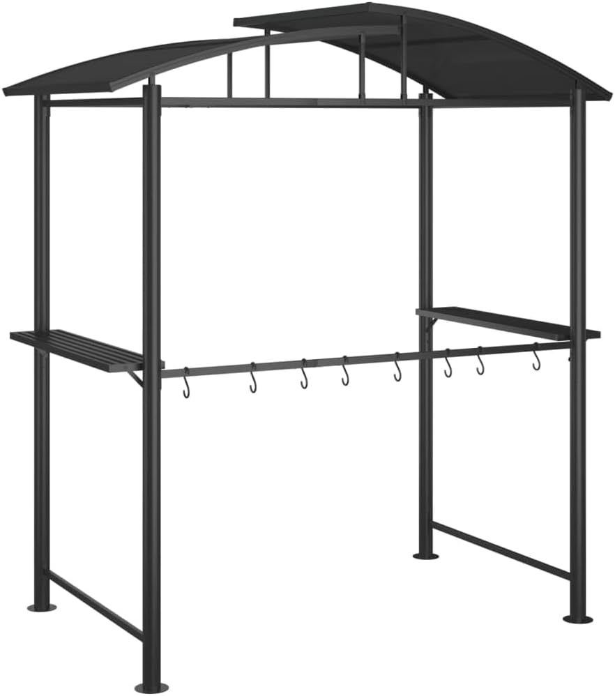 Outdoor BBQ Gazebo with Side Shelves 82.7x44.9x90.6 Inches Steel Frame Grill Shelter, Anthracite Canopy with Hanging Bars for Patio Garden Backyard Picnic Party