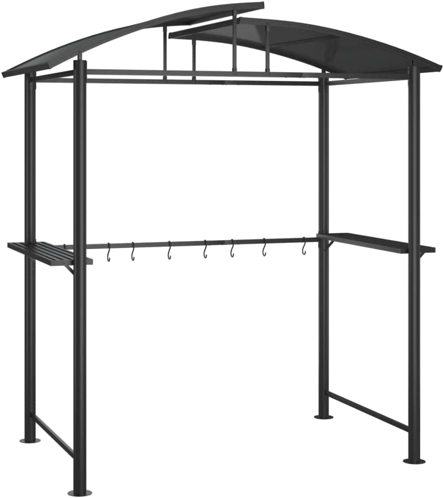 BBQ Gazebo with Side Shelves Anthracite Steel Outdoor Canopy Tent 82.7'x44.9'x90.6' Heavy Duty Hardtop Patio Shelter with PC Roof for Backyard Grilling and Outdoor Parties