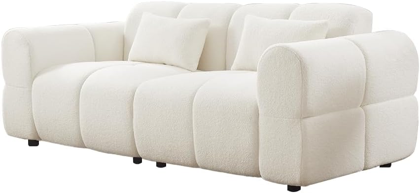 80' Modern Sofa Couch, Comfy Deep Seat Teddy Cloud Sofa, Upholstered 3-Seater Boucle Couch, Oversized Loveseat for Living Room, Bedroom, Office, Apartment(White)
