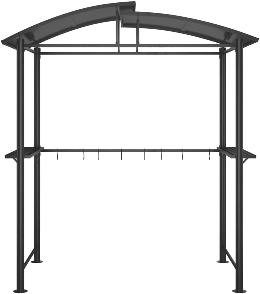 BBQ Gazebo with Side Shelves Anthracite Steel Outdoor Canopy Tent 82.7'x44.9'x90.6' Heavy Duty Hardtop Patio Shelter with PC Roof for Backyard Grilling and Outdoor Parties