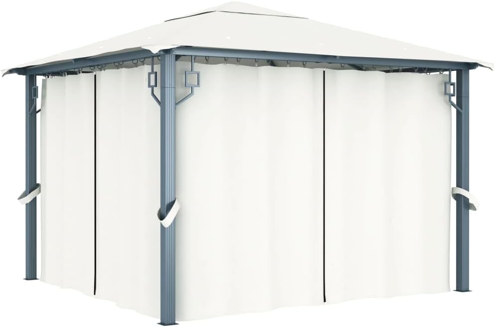 vidaXL Gazebo with Curtain - Aluminum Frame, Cream-Colored, Oxford Fabric Roof, Includes Side Curtains and Mesh Screens, Ideal for Outdoors, Dinners, BBQs, Gatherings