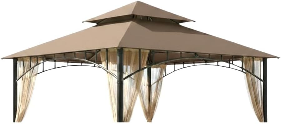 Garden Winds Reinforced Replacement Canopy Top Cover Compatible with The L-GZ136PST and L-GZ136PST-2 Madaga 10' x 10' Gazebo - Classic Brown, Riplock 350