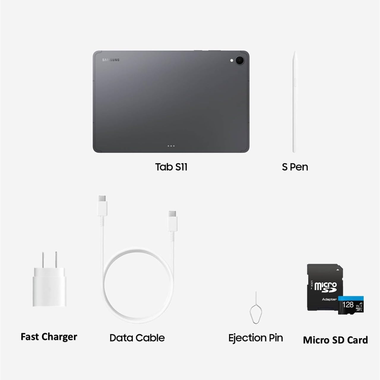 Samsung Galaxy Tab S11 11' Tablet 128GB (2025) Gray + 128GB microSD Card + 25W Super Fast Charger – Wi-Fi Android Tablet, Large Display, Long Battery Life, Powerful Performance, Work & Play
