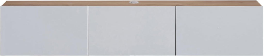 Atelier Mobili Floating TV Stand - Wall Mounted, Supports up to 80 inch TV, Modern White Entertainment Center for Living Room, White Floating TV Stand with Oak Counter Design