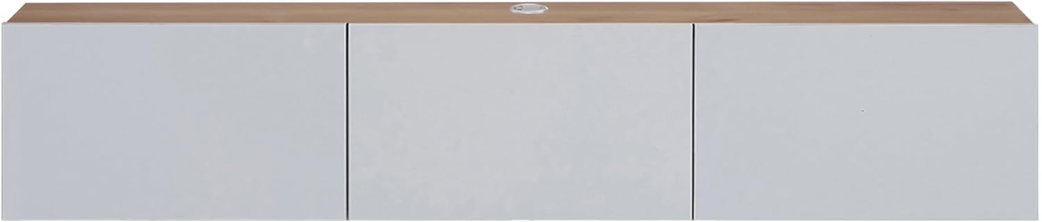 Atelier Mobili Floating TV Stand - Wall Mounted, Supports up to 80 inch TV, Modern White Entertainment Center for Living Room, White Floating TV Stand with Oak Counter Design