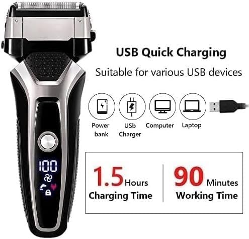 Men's Shaver, USB Rechargeable Electric Shaver Stainless Steel Shaving Machine for Men 3D Triple Floating Blade Razor Shaver Barber Electric