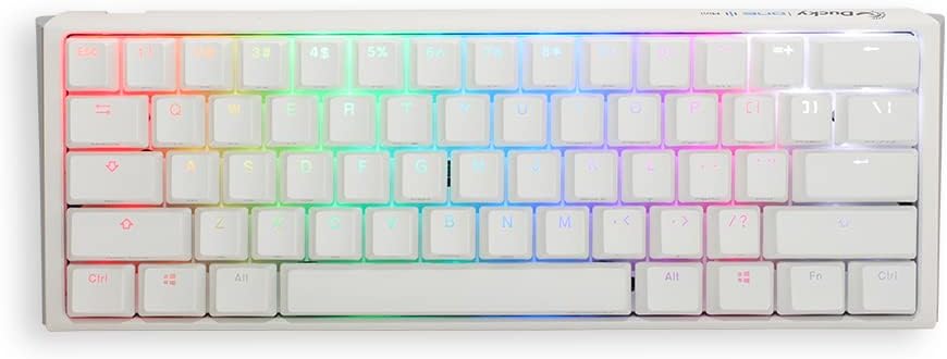 Ducky One 3 White 60% Mechanical Keyboard: Quack Mechanics Dampening, Hot-Swappable Cherry Red Switches, High-Density PBT Doubleshot Keycaps, RGB, US, White