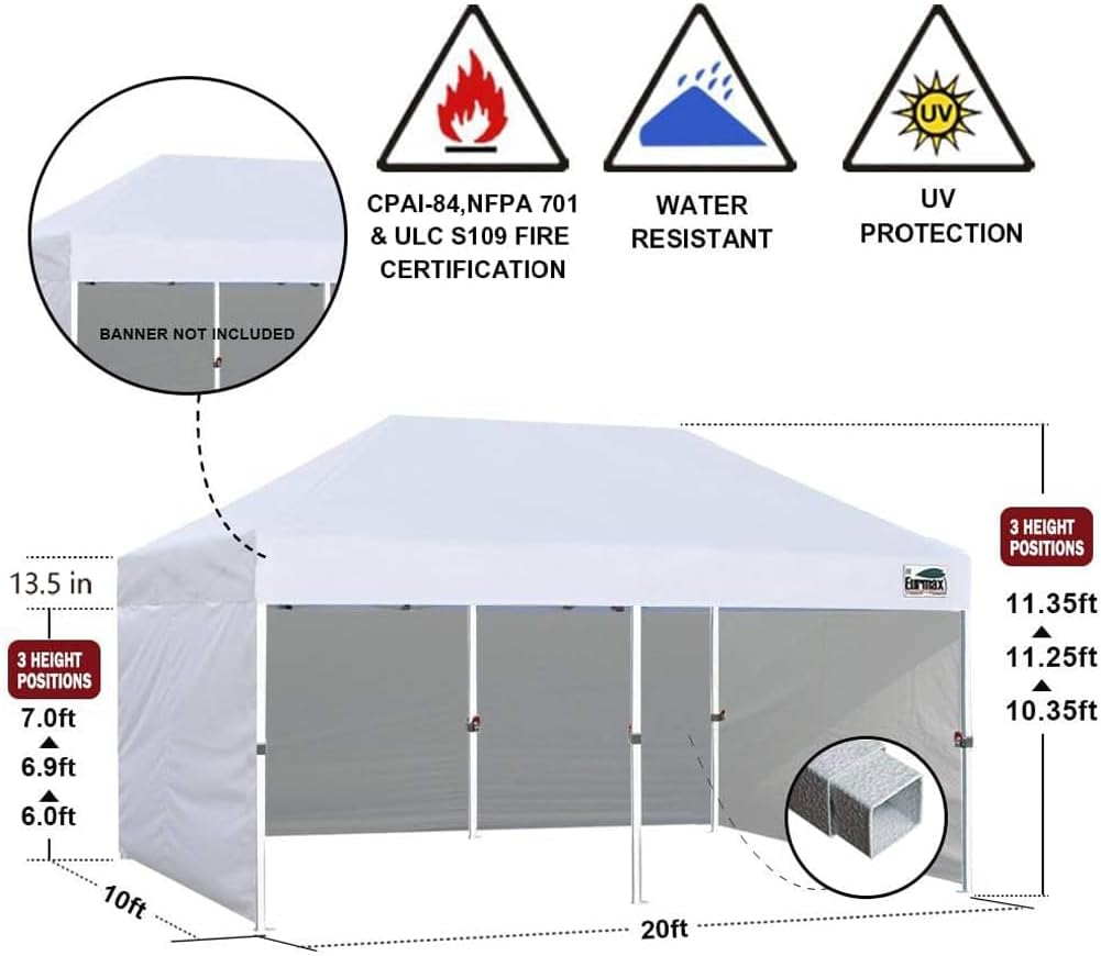 Eurmax USA 10x20 Pop Up Canopy Tent,Commercial Tent with Patented No-Tip Rolling Bag,4 Zippered Removable Walls,UV & Water Resistant Canopy Top,Heavy Duty Outdoor Gazebo,Instant Shelter(Navy Blue)