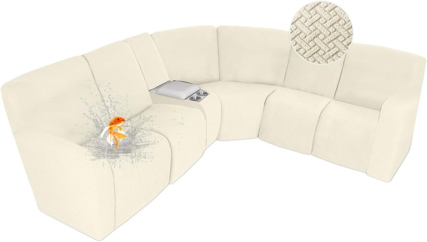 ALIECOM 100% Waterproof Recliner Sectional Couch Covers L Shape Stretch Corner Reclining Sectional Sofa Cover Washable Recliner Slipcover Protector for Dog Pet (5 Seat and 1 Console, Beige)