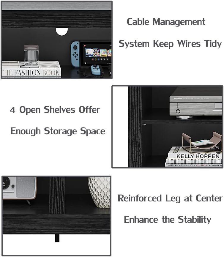 Panana TV Stand, Classic 4 Cubby TV Stand for 60 inch TV, Entertainment Center Media Television Stand for Living Room Bedroom (Black, 55 inch)