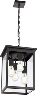 4-Light Large Outdoor Pendant Light Fixtures Oil Rubbed Bronze, Adjustable Height Outdoor Ceiling Light, Exterior Hanging Light Fixture for Patio Yard Front, E26 Base Hanging Porch Light