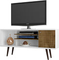 Manhattan Comfort Liberty Mid Century Modern TV Stand for Televisions up to 50 Inches, Bedroom and Living Room Entertainment Center with Storage, Shelves, and Cabinet, 53' Wide, White/Rustic