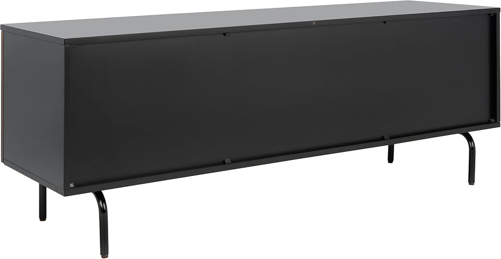 SAFAVIEH Genevieve TV Stand for up to 65' Flatscreen – Black & Walnut Brown Finish, Mid-Century Modern Storage Cabinet, Entertainment Media Console (MED5000F)