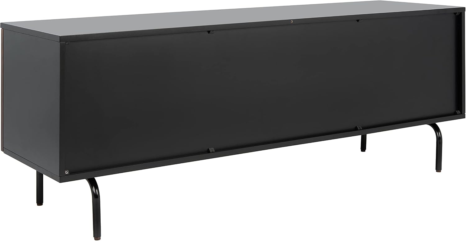 SAFAVIEH Genevieve TV Stand for up to 65' Flatscreen – Black & Walnut Brown Finish, Mid-Century Modern Storage Cabinet, Entertainment Media Console (MED5000F)