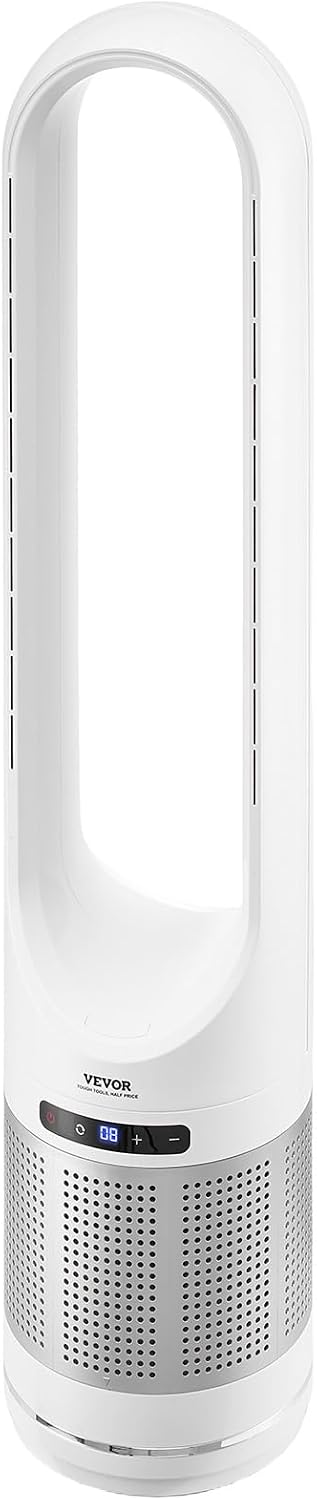 VEVOR Tower Fan Bladeless, 15.4ft/s Velocity Floor Fan that Blows Cold Air, 80° Oscillating 8-Speed Fans, 8H Timer, Standing Fans with H13 HEPA Filtration, Remote Control & Air Purification Mode