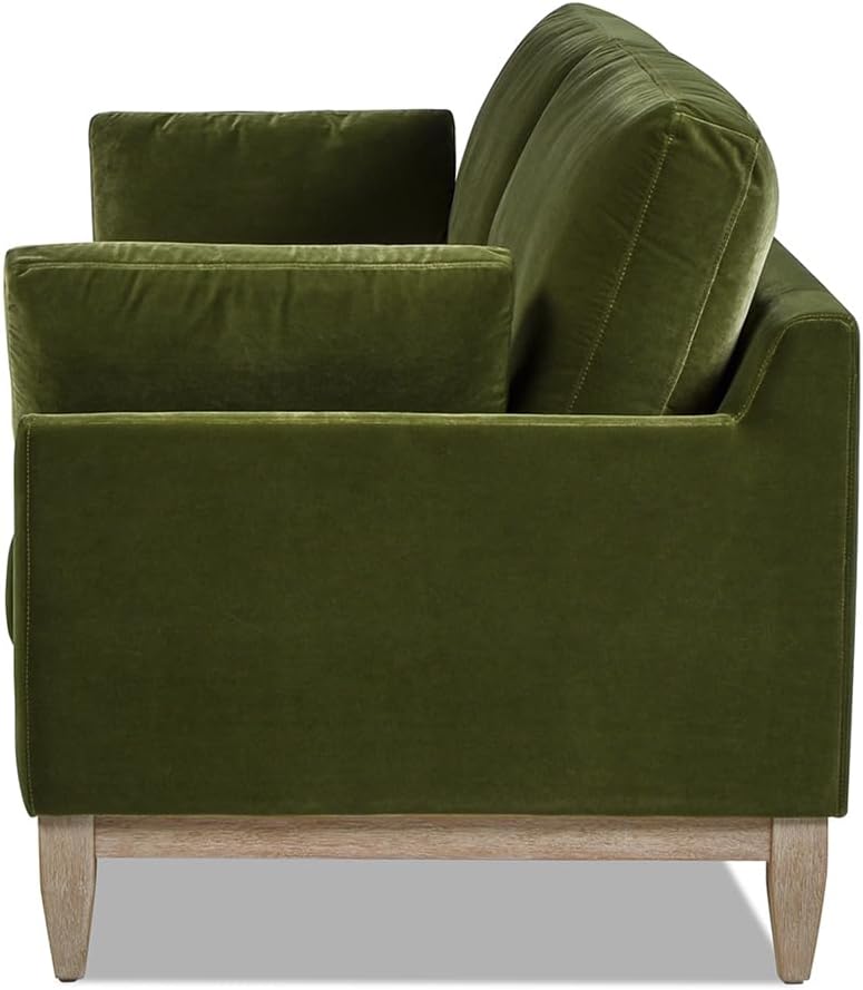Jennifer Taylor Home Pasadena 75.5' Modern Living Room Farmhouse Performance Velvet Compact Sofa Couch for Small Spaces and Apartments in Olive Green
