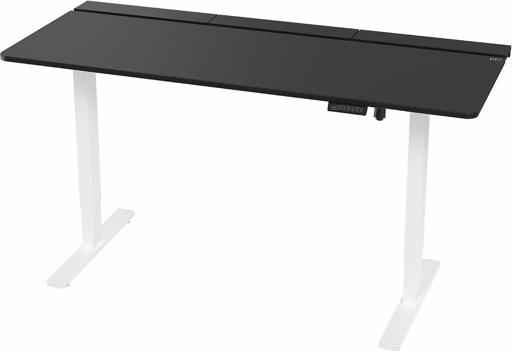 VIVO Electric 71 x 30 in Standing Adjustable Gaming Desk with Hidden Cable Trays, Full-Size Mouse Pad, Holds 220 lbs, Black Top White Frame, DESK-KIT-1W6-P3B-71