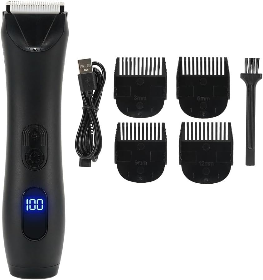Hair Clippers for Men, Electric Body Trimmer and Shaver for Men Body Groomer Groin&Ball Pubic Hair Trimmer Replaceable Ceramic Blade IPX7 Waterproof, Black Set