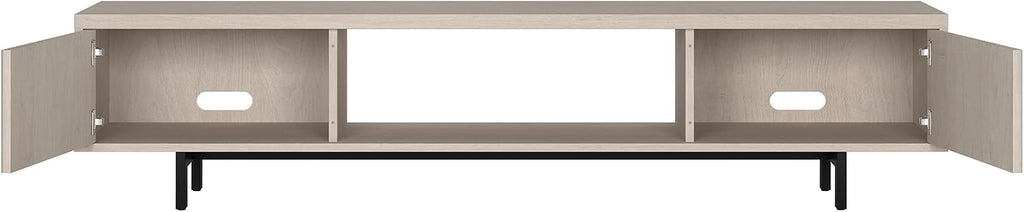 Henn&Hart Fluted TV Stand for TVs up to 78' with 2 Ribbed Side Storage Cabinets and Open Center Storage for Living Room, Family Room, or Office, Beech White