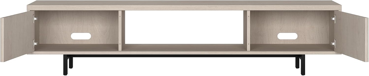 Henn&Hart Fluted TV Stand for TVs up to 78' with 2 Ribbed Side Storage Cabinets and Open Center Storage for Living Room, Family Room, or Office, Beech White