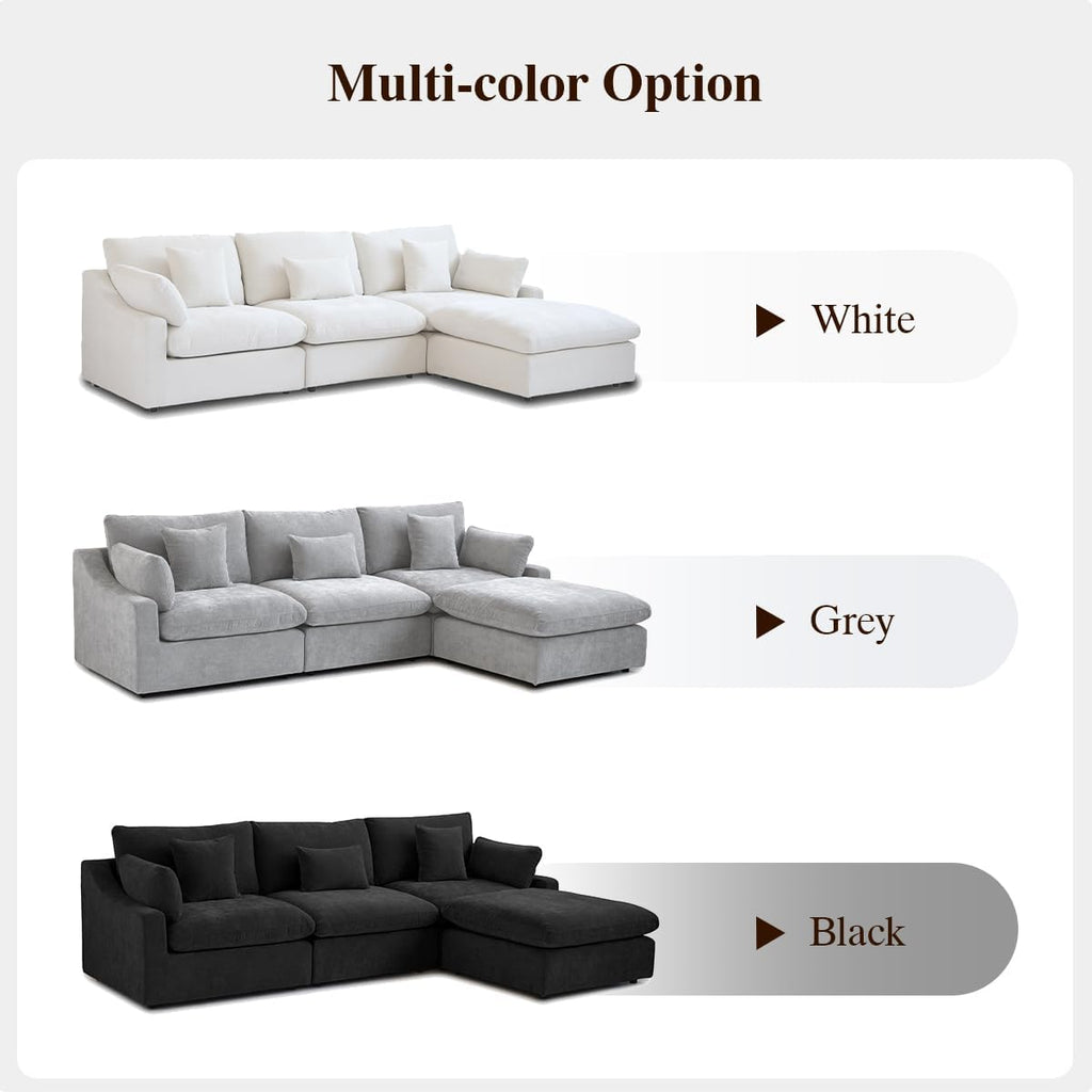 Modular Sectional Sofa Cloud Couch, 82.68' Loveseat Sofa with Chaise Ottoman, Linen Blend Fabric Minimalist Deep Seat Couches for Apartment Small Space, Sofa Covers Washable&Removable, Grey