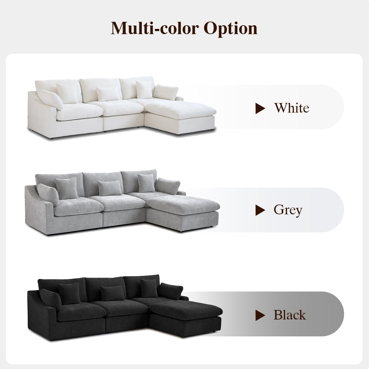 Modular Sectional Sofa Cloud Couch, 82.68' Loveseat Sofa with Chaise Ottoman, Linen Blend Fabric Minimalist Deep Seat Couches for Apartment Small Space, Sofa Covers Washable&Removable, Grey