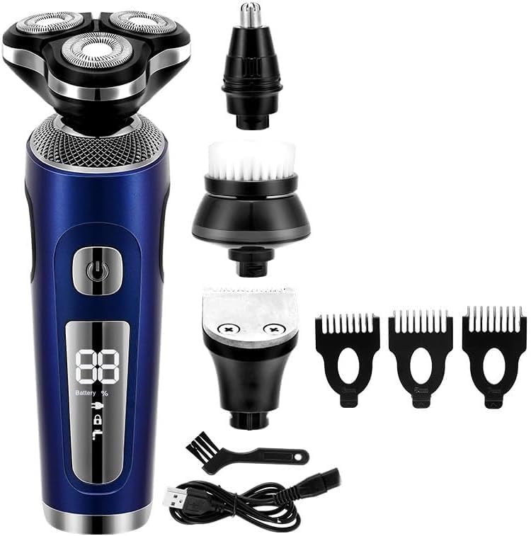 Head Shavers for Men, 4 in 1 Electric Shaver 3D Floating Cutters USB Fast Charge Shaving Razor Machine for Men Blades Portable Beard Trimmer Clipper (Color : Blue)