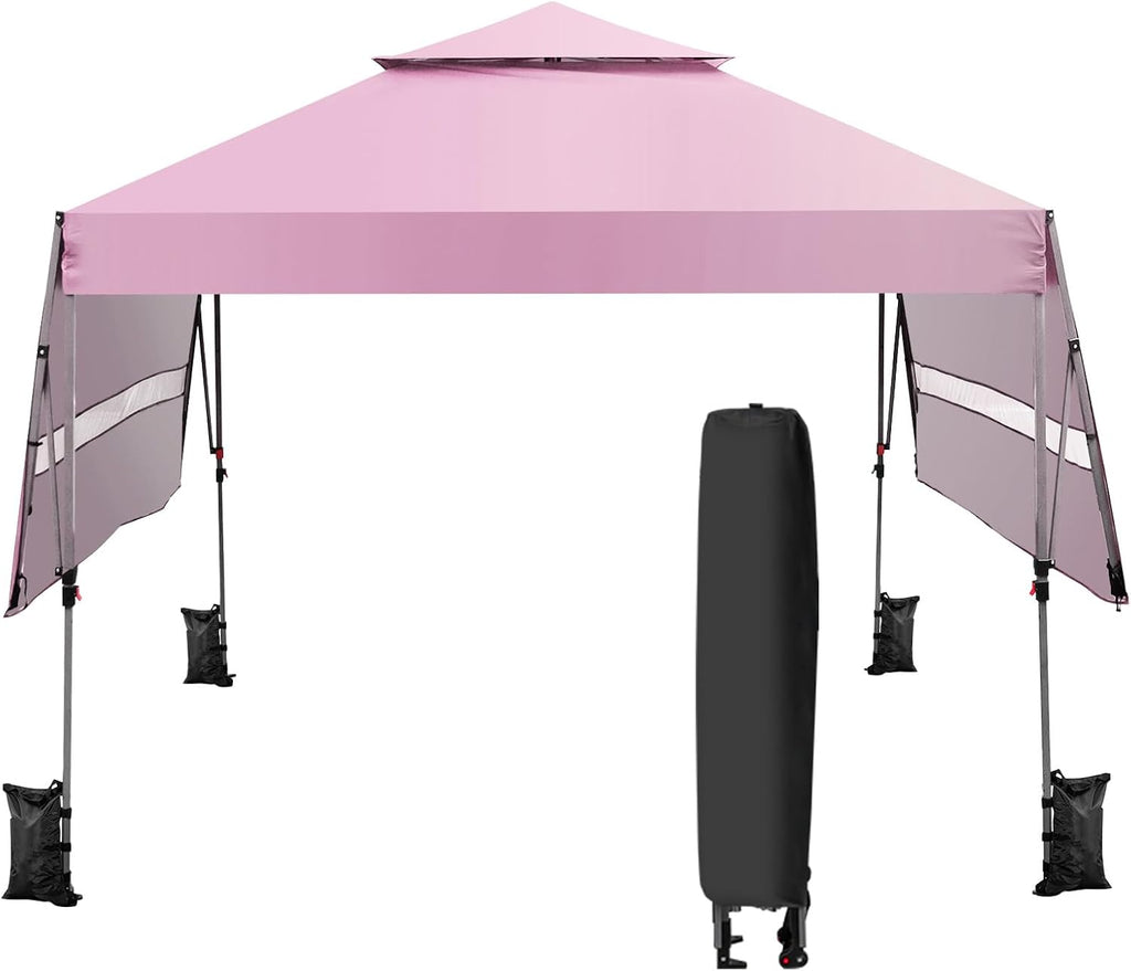 HAPPYGRILL Pop Up Canopy with Dual Awnings 10x17.6 FT, Outdoor Gazebo Shelter with Portable Wheeled Carrying Bag, Easy Setup Instant Tent for Patio Camping Picnic (Pink)